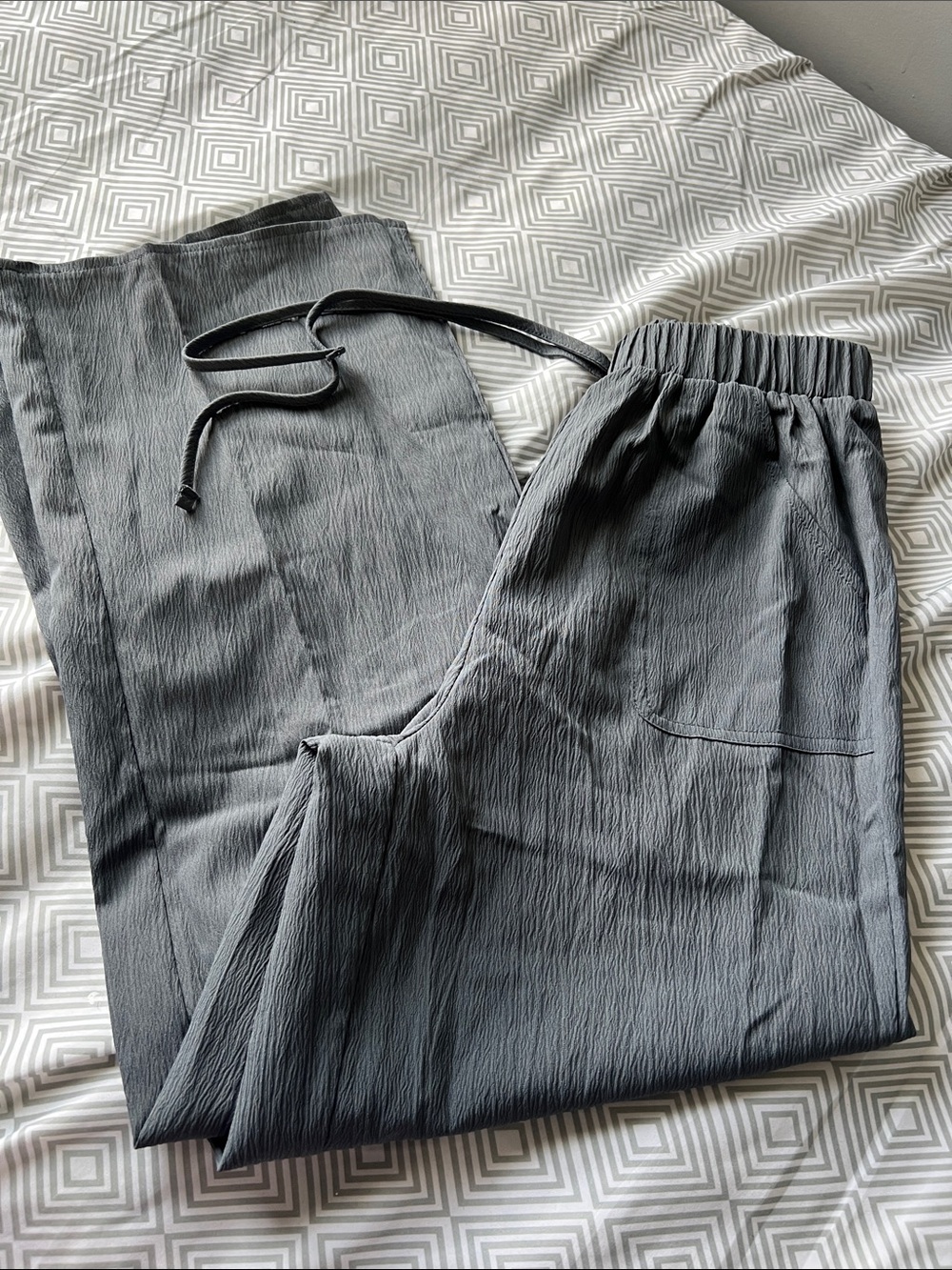 Women’s Gray Elastic-Waist Drawstring Linen-Like Pants SZ S